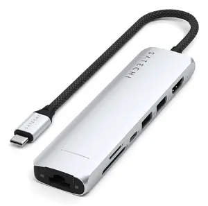 USB-C хаб Satechi ST-P7SS с портами HDMI, USB 3.2 Gen 2 и Gigabit Ethernet, серебристый