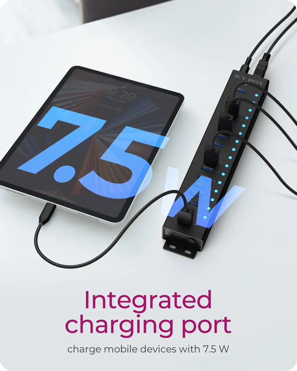 ICY BOX 17-portu USB 3.2 Gen 1 centrmezgls Photo 6