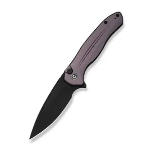 CIVIVI Kitefin Button Lock Folding Knife, 14C28N Steel, Purple Aluminum Handle