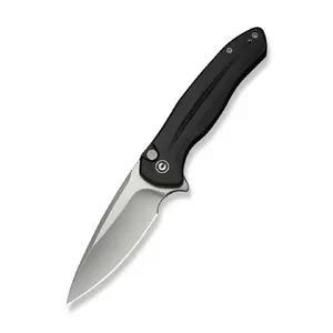 CIVIVI Kitefin Button Lock Folding Knife, 14C28N Steel Blade, Black Aluminum Handle