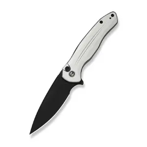 CIVIVI Kitefin Button Lock Folding Knife, 14C28N Steel, Silver Aluminum Handle