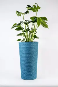 Adoni Handcrafted Jute Flower Pot with Insert, Blue, 32x57 cm