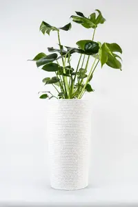 Adoni Cotton Flower Pot with Liner, White, Handcrafted