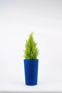 Adoni Cotton Flower Pot with Insert, Blue, Handcrafted