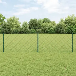 vidaXL stiepļu pinuma žogs ar 10 U-veida stabiem, zaļš, 0.6x10 m, tērauds