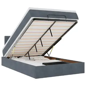 Кровать-оттоманка VidaXL 3312753 с матрасом и LED-подсветкой, 120x190 см, темно-серый бархат