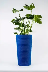Adoni Cotton Flower Pot with Insert, Blue, Handcrafted