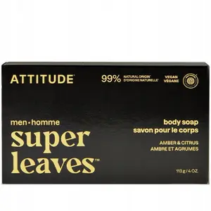 Attitude Super Leaves Men ķermeņa ziepju gabaliņš, dzintars un citrusaugļi, 113 g