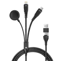 Зарядный кабель CONNECT IT Wirez 6-в-1 с разъемами USB-C, Lightning и беспроводной зарядкой для часов, 1.25 м, черный