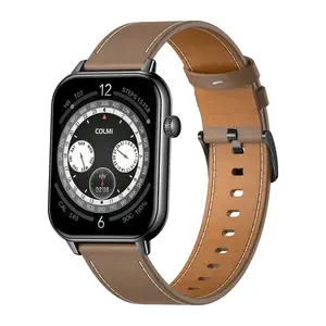 Colmi C28 Smartwatch with Black Case and Brown Leather Strap