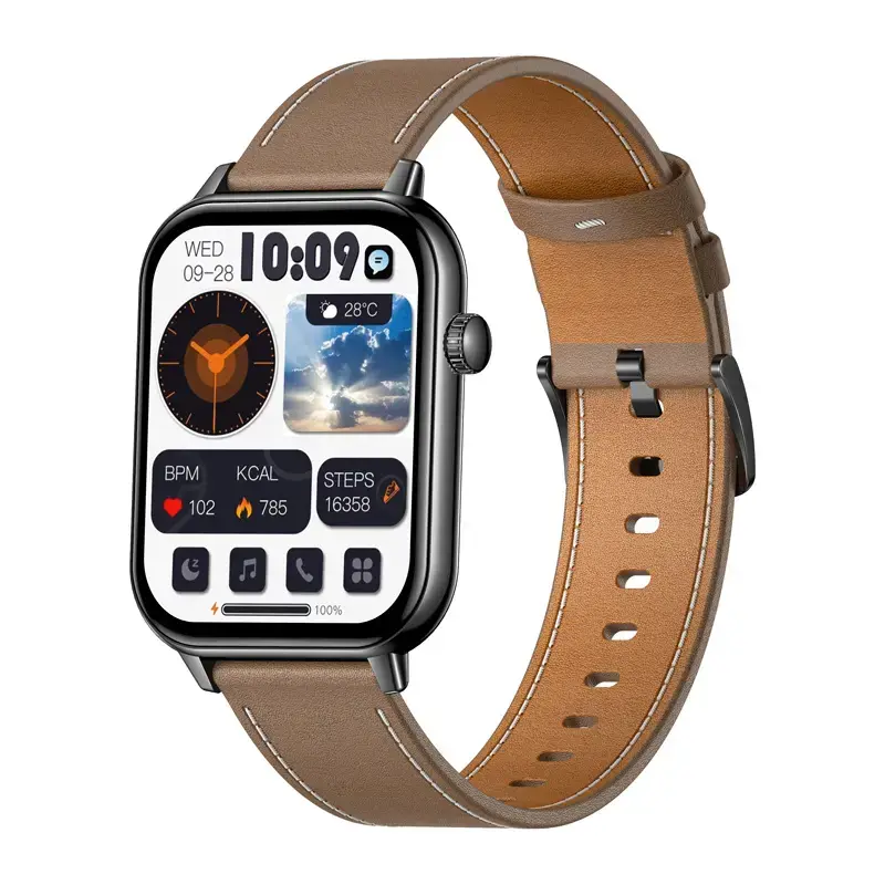 Colmi C28 Smartwatch - Black Case and Brown Leather Strap Photo 2