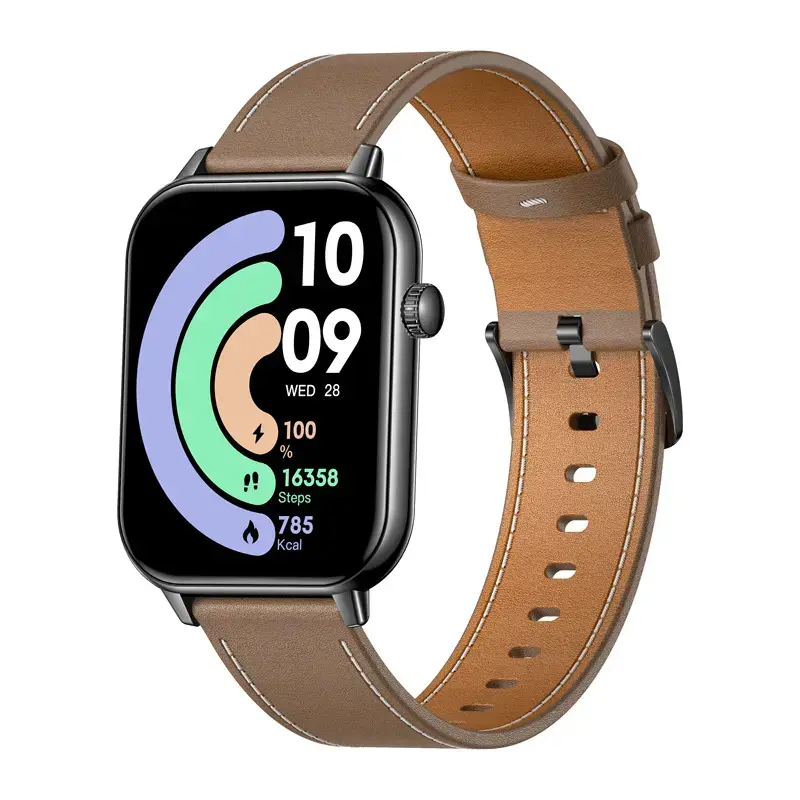 Colmi C28 Smartwatch - Black Case and Brown Leather Strap Photo 3