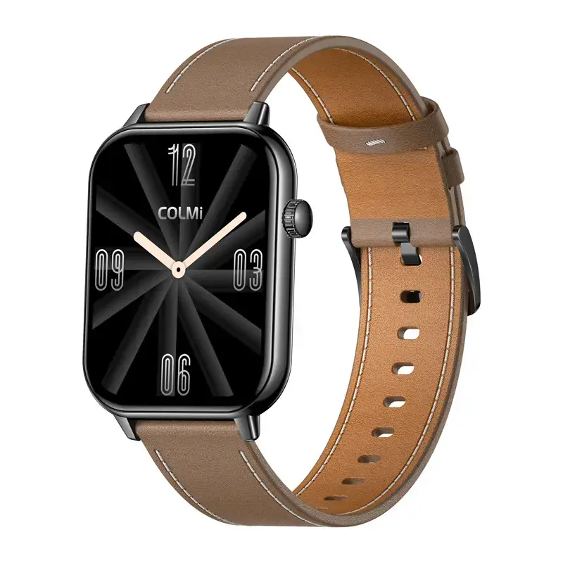Colmi C28 Smartwatch - Black Case and Brown Leather Strap Photo 4
