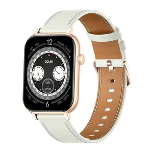 Colmi C28 Smartwatch, Gold Case with White Leather Strap