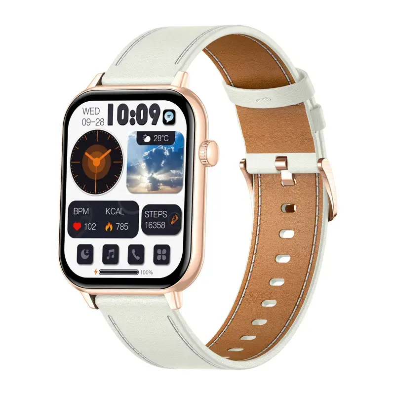 Colmi C28 Smartwatch - Gold with White Leather Strap Photo 2