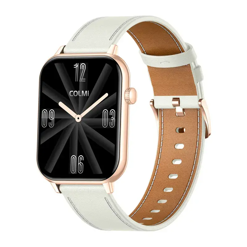 Colmi C28 Smartwatch - Gold with White Leather Strap Photo 3