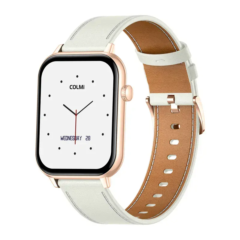 Colmi C28 Smartwatch - Gold with White Leather Strap Photo 4