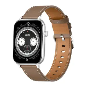 Colmi C28 Smartwatch, Silver Case with Brown Leather Strap