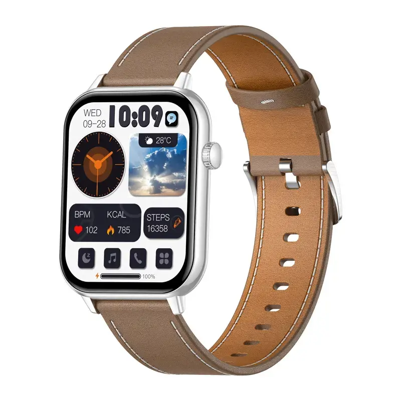 Colmi C28 Smartwatch - Silver and Brown Leather Photo 2