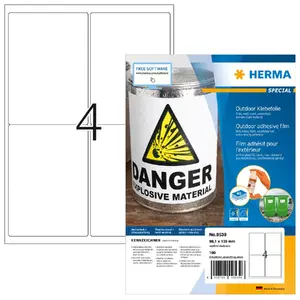 HERMA 9539 Self-Adhesive Labels, Rectangle, White, A4 Format, 160 Pieces