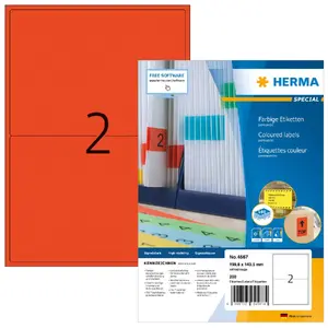 HERMA 4567 Self-Adhesive Labels, Rectangle, Red, 200 Pieces
