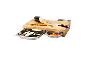 Continenta 4028 Rectangular Kitchen Cutting Board, Wood and Stainless Steel