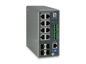 LevelOne TURING 12-portu L3 Lite pārvaldāms rūpnieciskais gigabitu komutators, 8x RJ-45, 4x SFP, DIN sliede, -40°C līdz 75°C