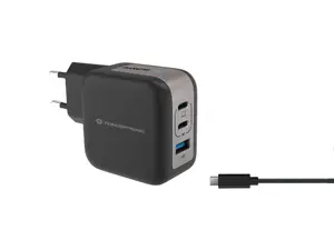 Сетевое зарядное устройство Conceptronic 3-Port 67W GaN с кабелем USB-C, 2x USB-C, 1x USB-A, QC 3.0, PPS