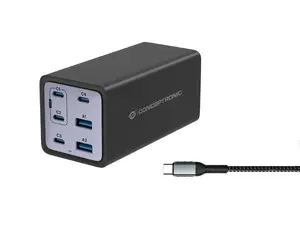 Зарядное устройство Conceptronic 200 Вт GaN, 4x USB-C и 2x USB-A, PD 3.1, QC 3.0, PPS