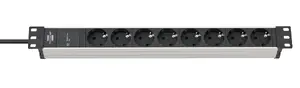 Brennenstuhl Alu-Line 8-Way Power Strip, 2 m Cable, Indoor Use, Black/Silver