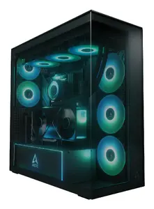 ARCTIC Xtender VG Midi Tower datora korpuss, E-ATX, melns, ar vertikālu GPU stiprinājumu