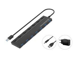 Conceptronic HUBBIES19BP 7-Port USB 3.2 Gen 1 Hub with Power Adapter and Individual Switches