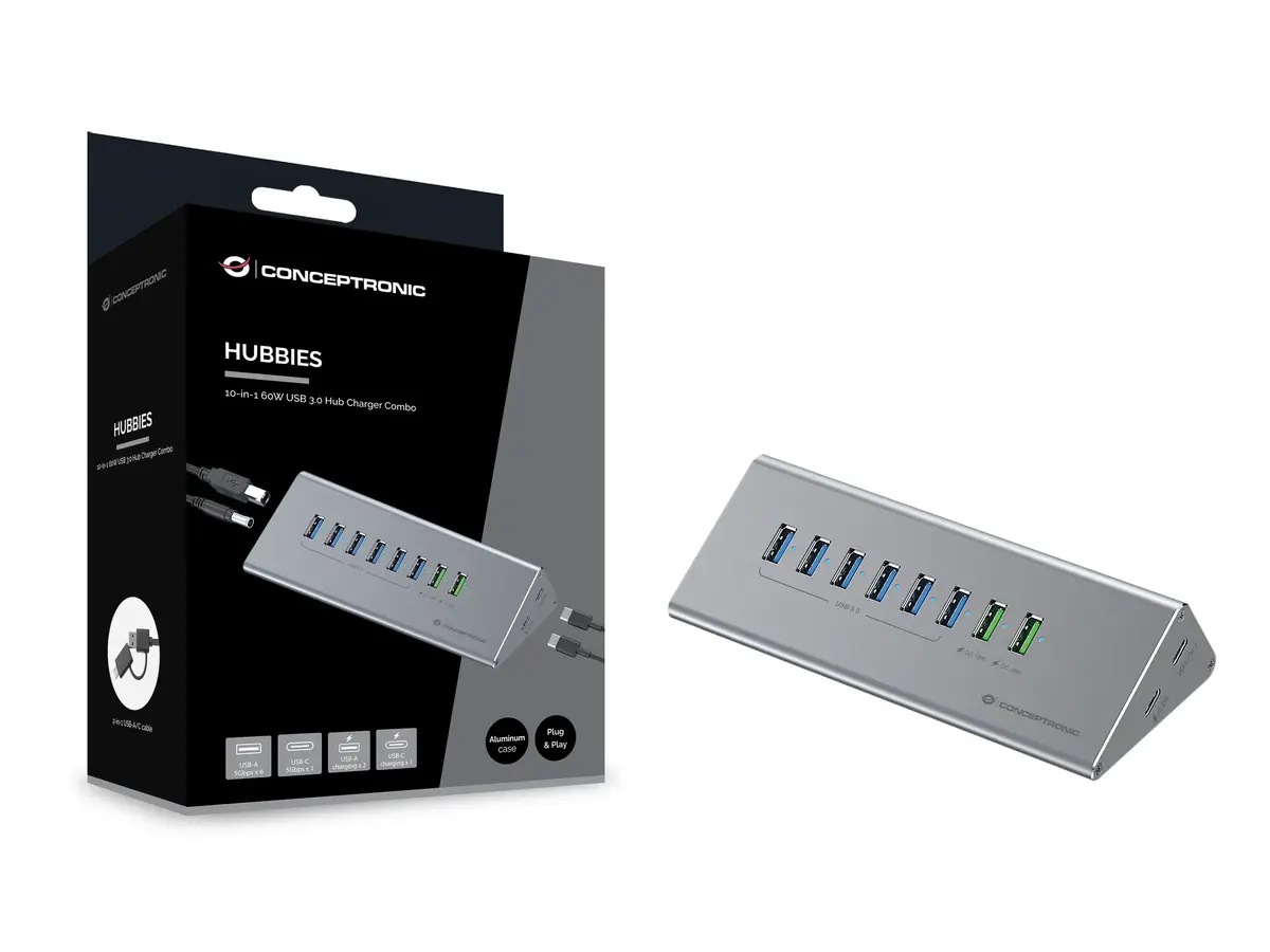 Conceptronic HUBBIES18G 10-in-1 USB 3.2 Gen 1 centrmezgls un lādētājs Photo 3
