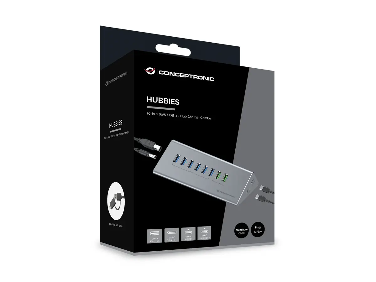 Conceptronic HUBBIES18G 10-in-1 USB 3.2 Gen 1 centrmezgls un lādētājs Photo 4