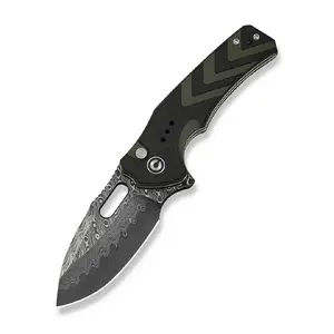 CIVIVI Vexron C24066-DS1 Folding Knife, Damascus Steel Blade, Black and Green G10 Handle