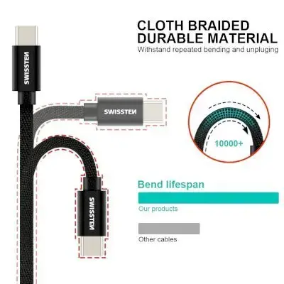 Кабель Swissten Textile USB-C на USB-C | Quick Charge 3.1 Photo 2