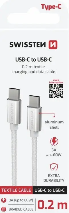 Кабель Swissten Textile USB-C на USB-C 0.2м Photo 6