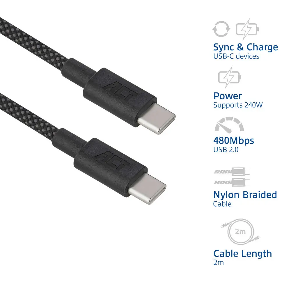 ACT AC3087 USB-C to USB-C 240W Cable 2m Photo 2