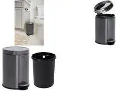 Rubbermaid apaļa pedāļtvertne, 6 litri, tumši pelēks nerūsējošais tērauds ar izņemamu iekšējo spaini