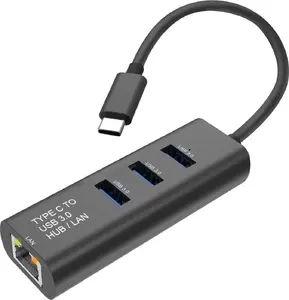 Secomp S1431 USB-C uz Gigabit Ethernet pārveidotājs ar 3 portu USB centrmezglu