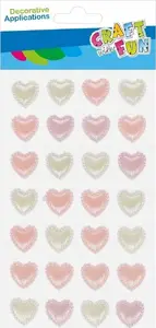 Craft with Fun Heart-Shaped Pearl Decorative Stickers, 28 Pieces, Pink and White