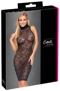 Cottelli Collection mežģīņu kleita, garums līdz celim, melns ziedu raksts
