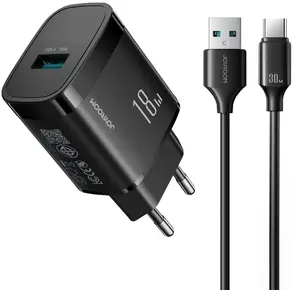 Сетевое зарядное устройство Joyroom USB-A 18 Вт с кабелем USB-A - USB-C 1 м, черное