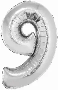 GoDan Foil Balloon Number 9 Silver 85cm