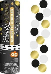 GoDan Pneumatic Confetti Cannon, Black and Gold Circles, 15 cm