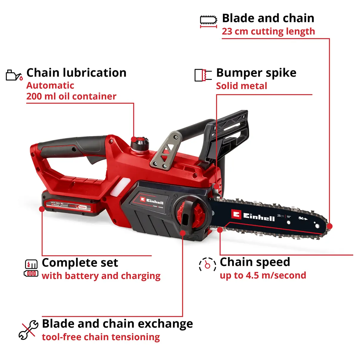 Einhell GE-LC 18 Li Kit Cordless Chainsaw Photo 19