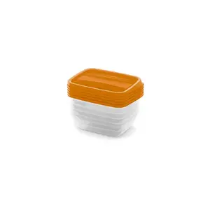 Curver Vedo Rectangular Food Container Set, 5 x 0.5L, Transparent/Orange