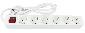 Alcasa PS016-W015 Power Extension Cord, 1.5 m, 6 AC Outlets, Type E/F, White
