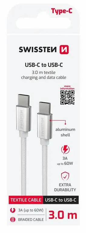 Кабель SWISSTEN Textile USB-C на USB-C 3 м Photo 2