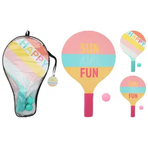 Free and Easy Beach Badminton Set with 2 Wooden Rackets and 2 Balls